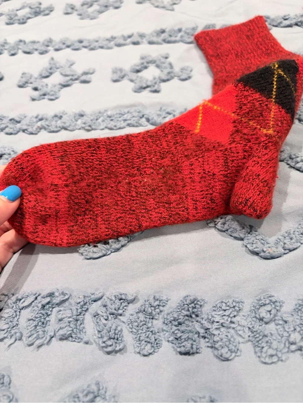 Red Argyle Men's Wool Crew Socks